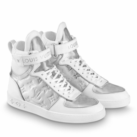 Louis Vuitton Boombox Sneaker Boots In Silver Metallic Leather