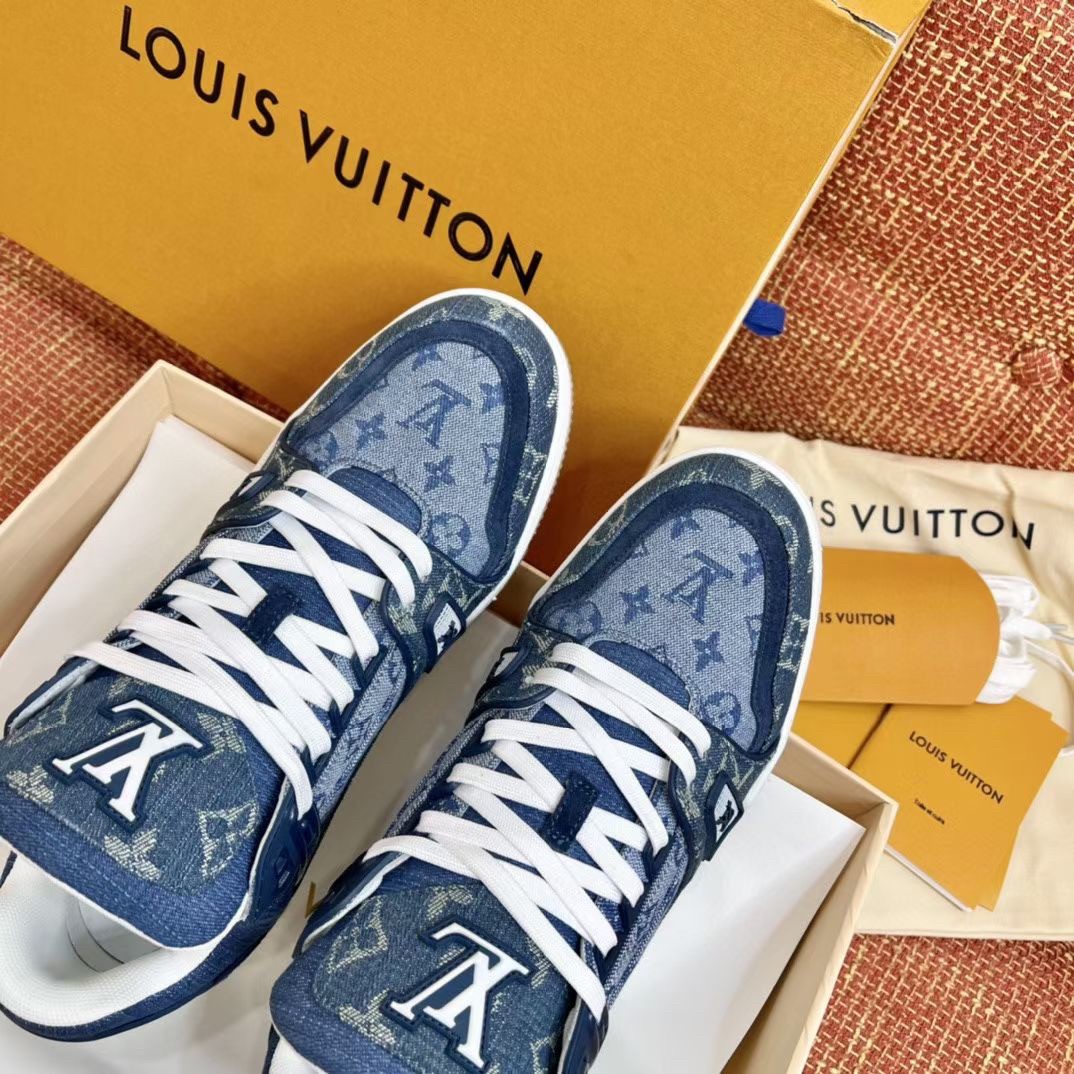 Louis Vuitton LV Trainer Sneaker Monogram Denim with Strap Blue