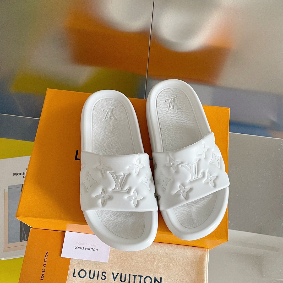 Replica Louis Vuitton Waterfront Mules In White Monogram Rubber for Sale