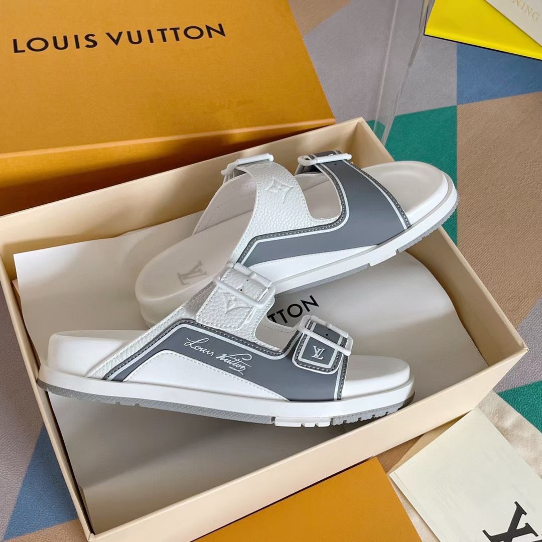 Replica Louis Vuitton White LVxNBA LV Trainer Mules