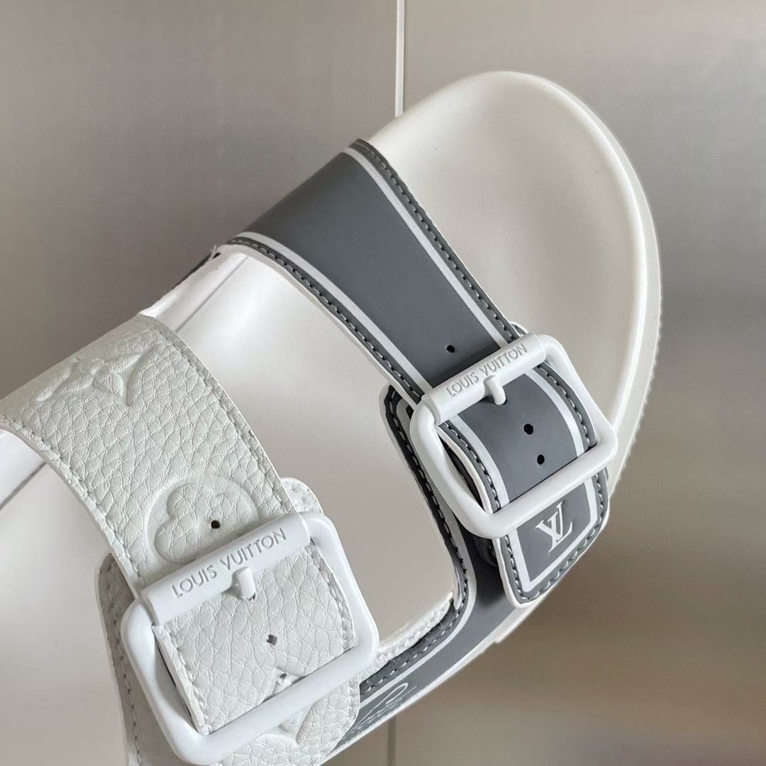 Replica Louis Vuitton LV Trainer Mules In Silver Metallic Leather for Sale