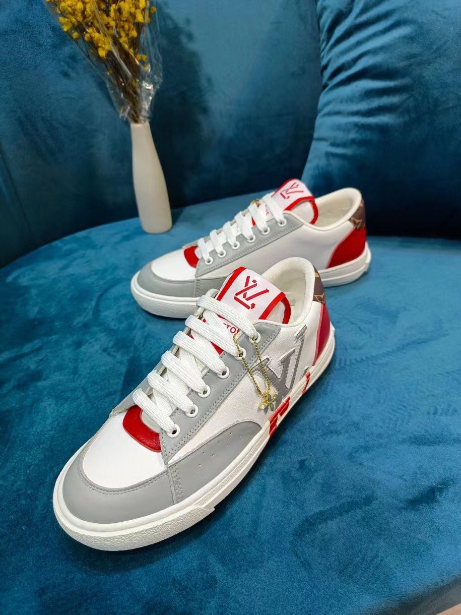 Replica Louis Vuitton White Charlie Sneaker Boots With Red Detail for Sale