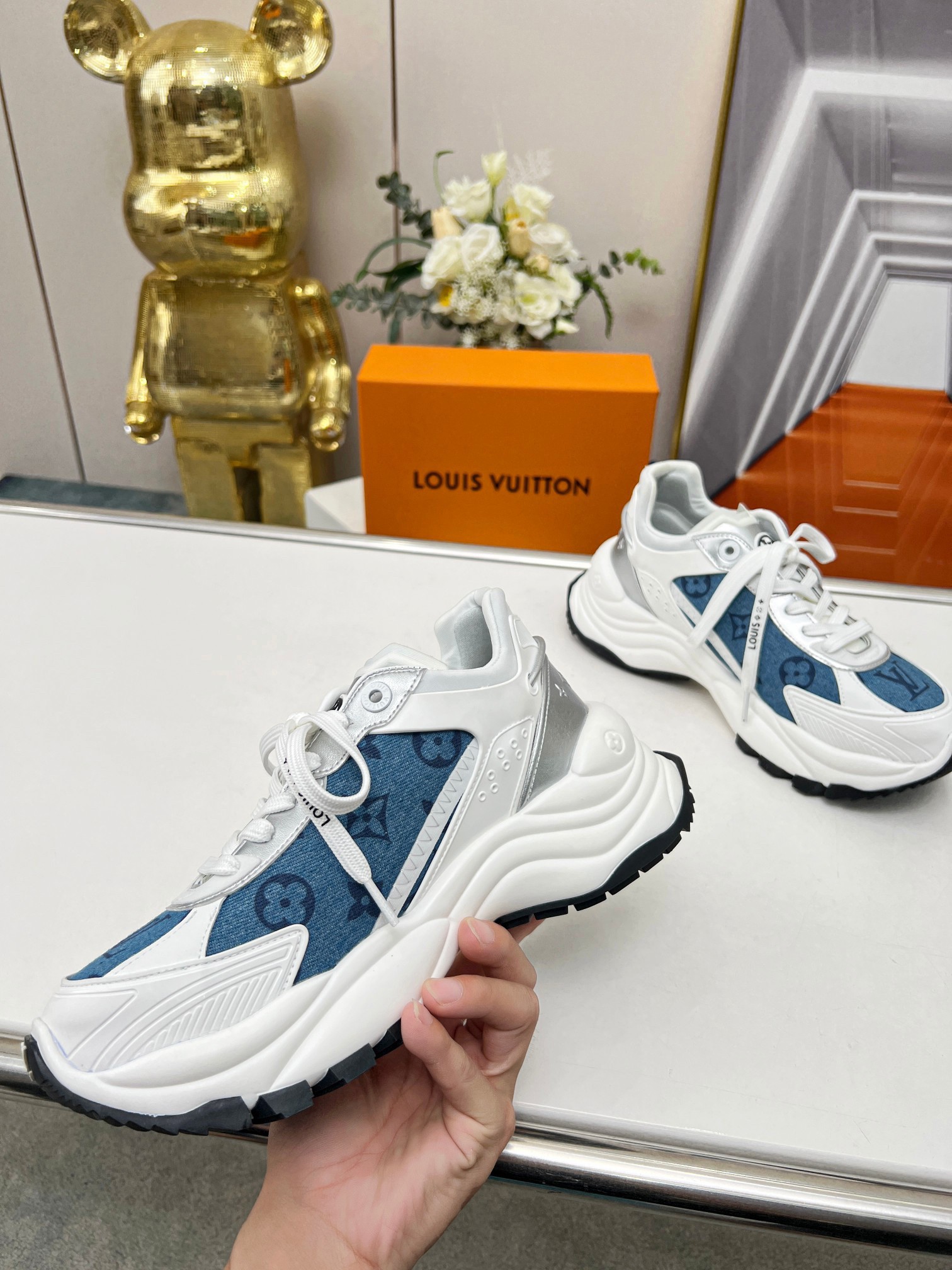 Louis Vuitton Women's Run 55 Sneakers In Monogram Denim