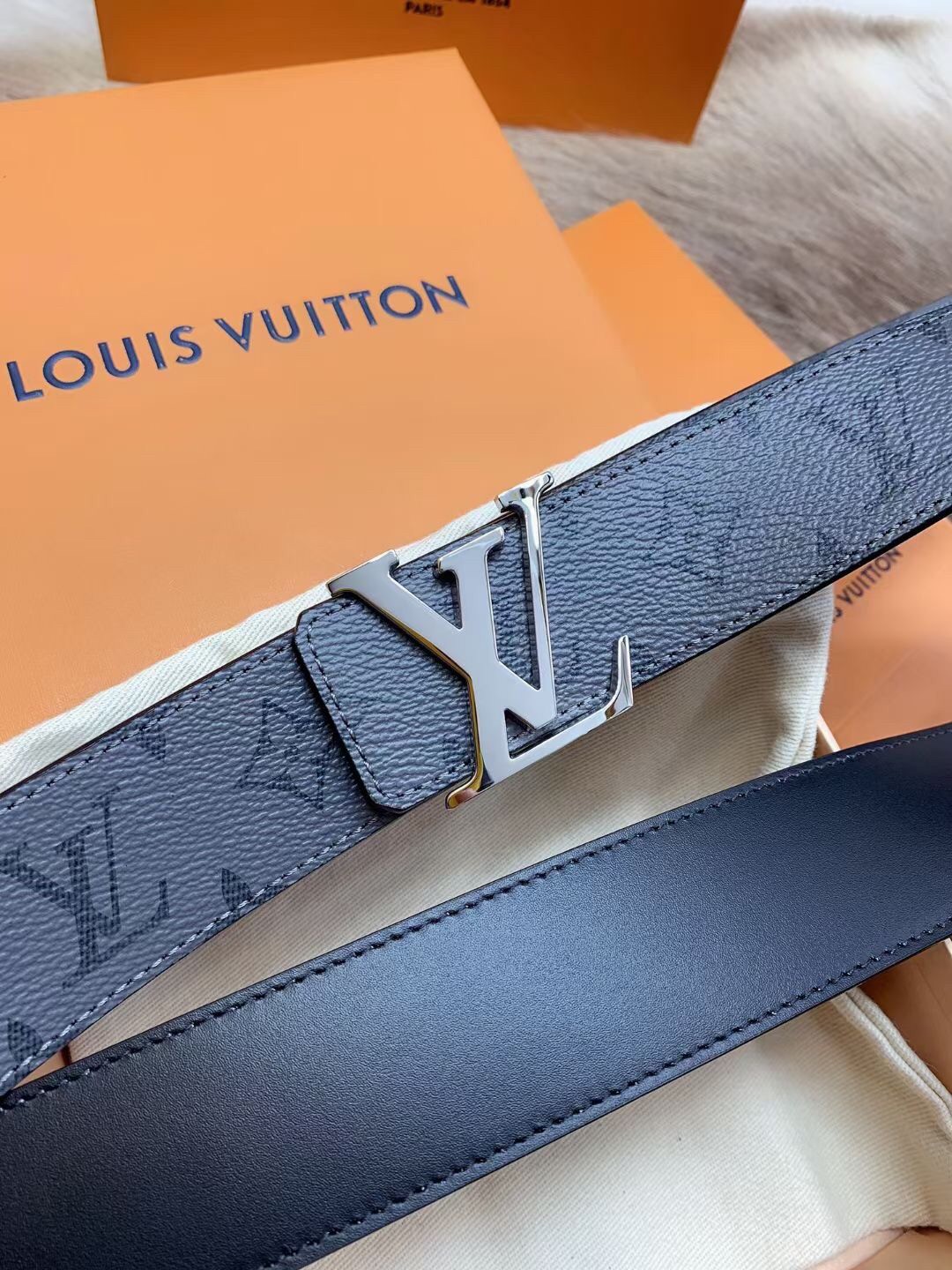 Louis Vuitton LV Initiales Reversible Belt Monogram Eclipse Taiga 40MM Black