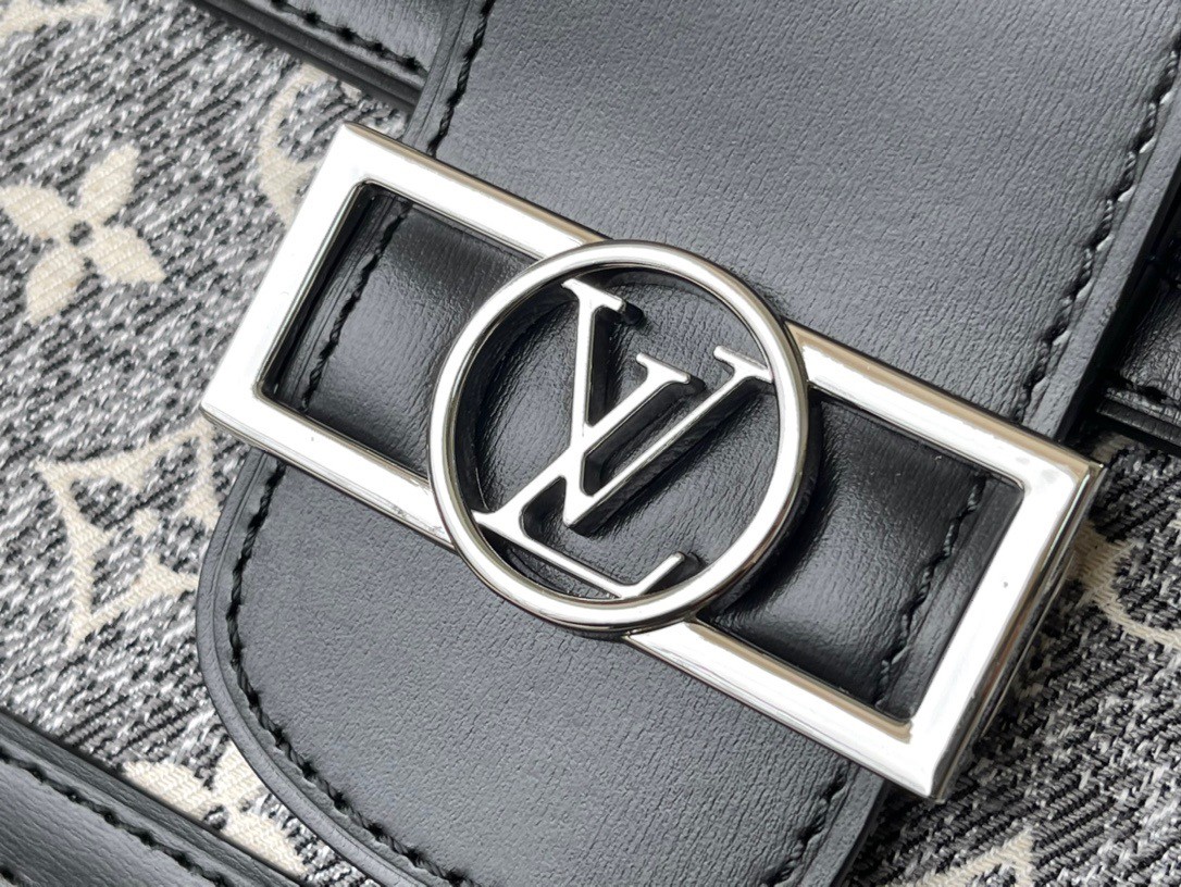 Louis Vuitton LV Women Dauphine MM Handbag Gray Denim Textile
