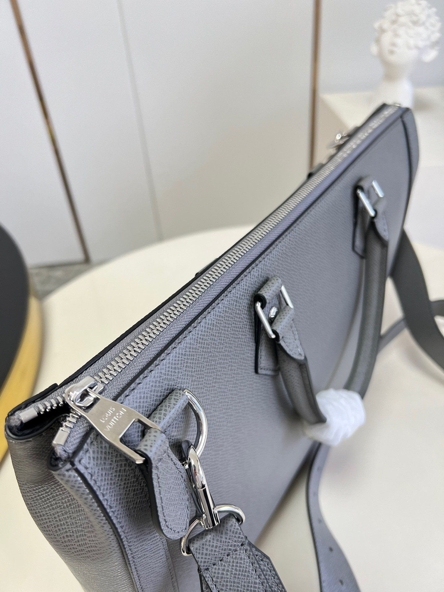 Replica Louis Vuitton Slim Briefcase In Grey Taiga Leather M30856
