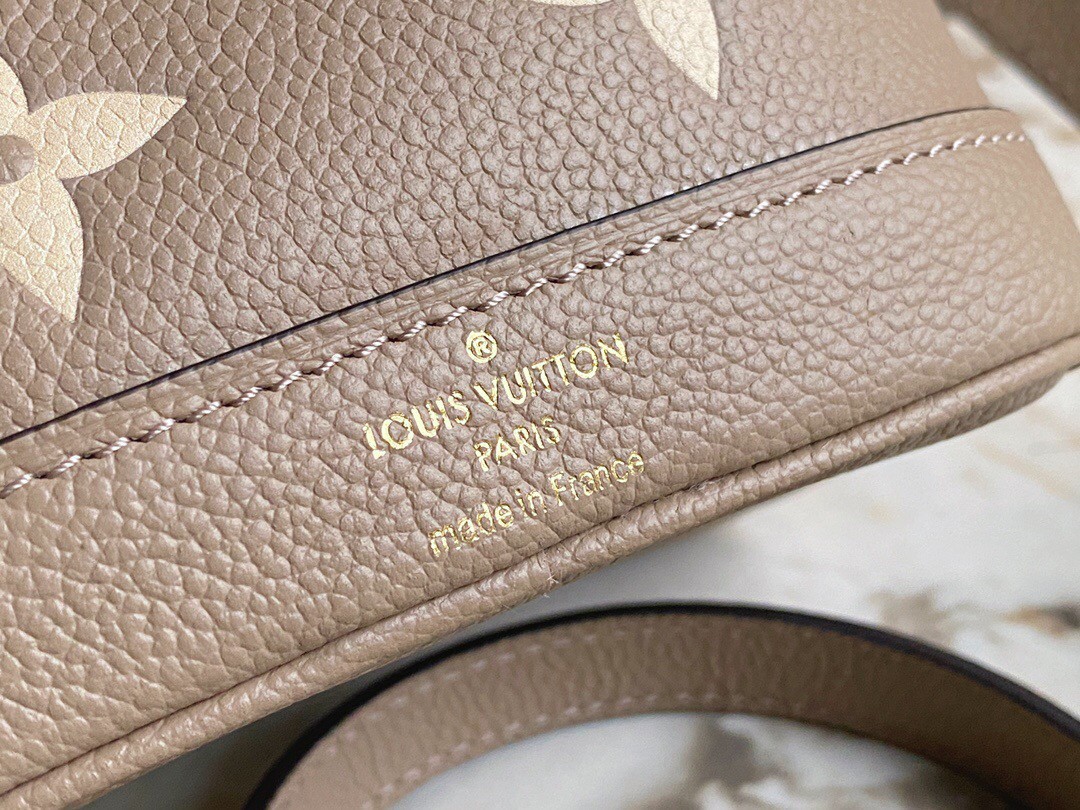 louis vuitton m46291 nano noe monogram empreinte leather tourterelle gray &  cream color, with straps, dust cover & box