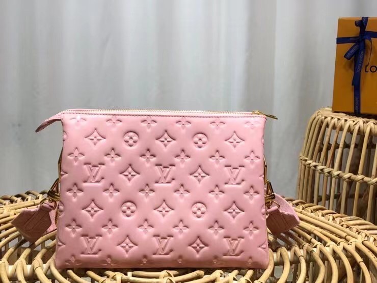 Louis Vuitton Rose Pink Monogram Embossed Lambskin Coussin PM For