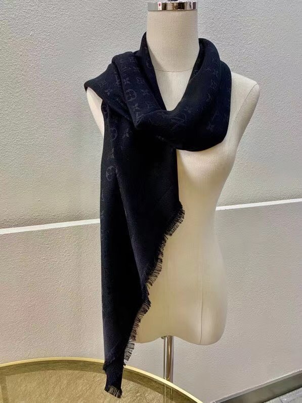 Louis Vuitton monogram black Tone on tone shawl weaved jacquard silk M71329