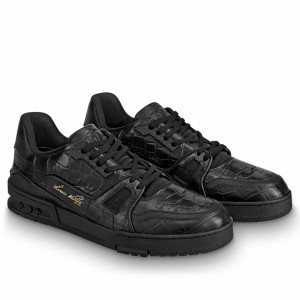 Louis Vuitton Men's LV Trainer Sneakers In Crocodile Embossed Leather