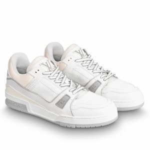 Louis Vuitton Men's LV Trainer Sneakers In White Calfskin