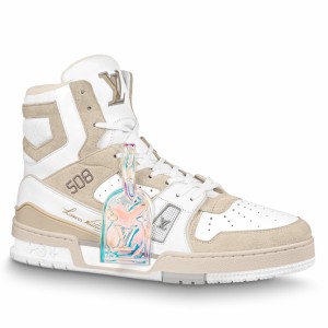 Louis Vuitton Men's LV Trainer High-top Sneakers In White Leather