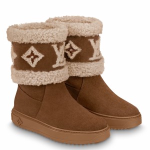 Louis Vuitton Snowdrop Flat Ankle Boots In Brown Suede with Shearling