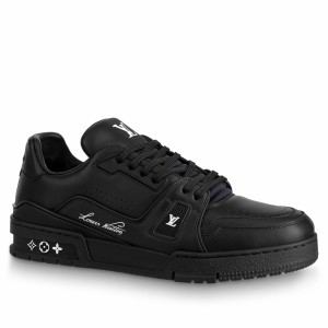 Louis Vuitton Men's Black LV Trainer Sneakers with Wool
