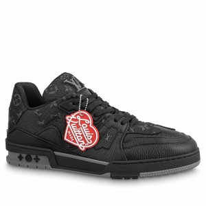 Louis Vuitton Men's LV Trainer Sneakers In Black Denim Leather