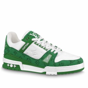 Louis Vuitton Men's LV Trainer Sneakers In Green Denim with Leather