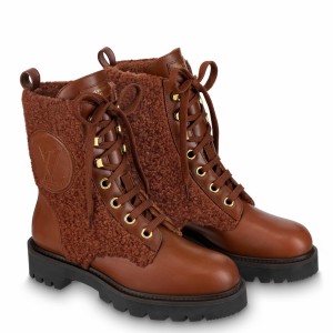 Louis Vuitton Territory Flat Ranger Boots In Brown Leather with Wool