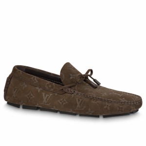 Louis Vuitton LV Driver Moccasin In Brown Monogram Suede Leather