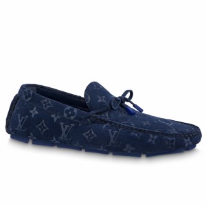 Louis Vuitton LV Driver Moccasin In Blue Monogram Suede Leather