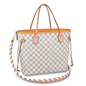 Louis Vuitton Damier Azur Neverfull MM Bag With Braided Strap N50047